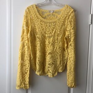 Yellow Lace Embroidered Long Sleeve Blouse